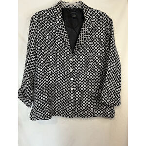 Anne Carson Womens Shirt Button Collar Silk Geo Print Black Cream Size XL